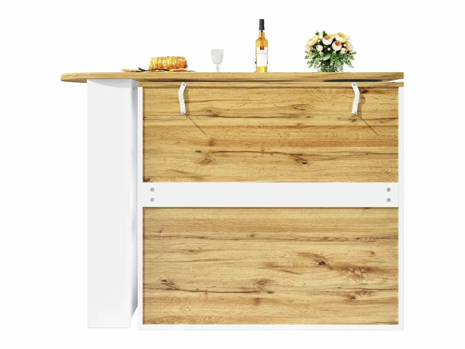 Discount Mesa de bar giratoria con 3 puertas, isla de cocina con almacenaje - tablero extensible (138-204)x39x102 cm - Mueble Bar
