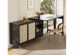 Sale Mesa de bar giratoria con puerta de ratán y estante abierto - Mesa de comedor de madera - Negra - 107x40x71,4 cm Negro