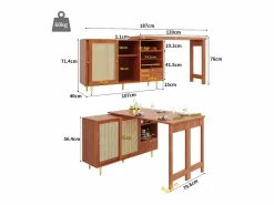 Sale Mesa de bar giratoria con puerta de ratán y estante abierto - Mesa de comedor de madera - Marrón - 107 x 40 x 71,4 cm Mueble Bar