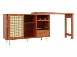 Sale Mesa de bar giratoria con puerta de ratán y estante abierto - Mesa de comedor de madera - Marrón - 107 x 40 x 71,4 cm Mueble Bar