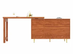 Sale Mesa de bar giratoria con puerta de ratán y estante abierto - Mesa de comedor de madera - Marrón - 107 x 40 x 71,4 cm Mueble Bar