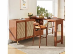 Sale Mesa de bar giratoria con puerta de ratán y estante abierto - Mesa de comedor de madera - Marrón - 107 x 40 x 71,4 cm Mueble Bar