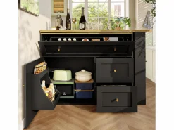 New Mesa de bar giratoria con 1 puerta y 2 cajones, espacio de almacenamiento tipo buffet con tablero extensible (138-204)×39×105 cm - Mueble Bar