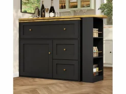 New Mesa de bar giratoria con 1 puerta y 2 cajones, espacio de almacenamiento tipo buffet con tablero extensible (138-204)×39×105 cm - Mueble Bar