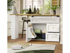 Sale Mesa de bar giratoria con 1 puerta y 2 cajones, espacio de almacenamiento tipo buffet con tablero extensible (138-204)×39×105 cm - Blanco