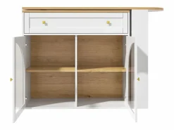 Online Mesa de bar giratoria con 2 puertas y 1 cajón Isla de cocina con tablero extensible (138-204)x39x104 cm - almacenaje abierto - Blanco