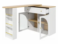 Online Mesa de bar giratoria con 2 puertas y 1 cajón Isla de cocina con tablero extensible (138-204)x39x104 cm - almacenaje abierto - Blanco