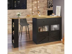 Best Mesa de bar giratoria de madera con 2 puertas y 1 cajón, con tablero extensible - (138-204) x 39 x 104 cm - color Mueble Bar