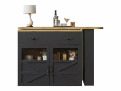 Best Mesa de bar giratoria de madera con 2 puertas y 1 cajón, con tablero extensible - (138-204) x 39 x 104 cm - color Mueble Bar