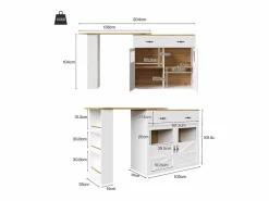Mesa de bar giratoria de madera con 2 puertas y 1 cajón, con tablero extensible - (138-204) x 39 x 104 cm - Mueble Bar