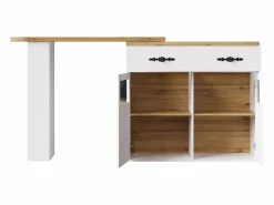 Mesa de bar giratoria de madera con 2 puertas y 1 cajón, con tablero extensible - (138-204) x 39 x 104 cm - Mueble Bar