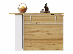 Mesa de bar giratoria de madera con 2 puertas y 1 cajón, con tablero extensible - (138-204) x 39 x 104 cm - Mueble Bar
