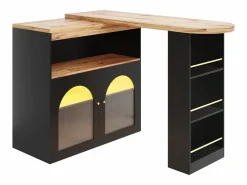 Mesa de bar giratoria de madera con espacio de almacenamiento - Luz LED ajustable - Negra - 138/193 x 39 x 105 cm Mueble Bar