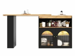 Mesa de bar giratoria de madera con espacio de almacenamiento - Luz LED ajustable - Negra - 138/193 x 39 x 105 cm Mueble Bar