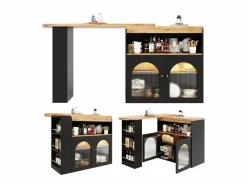 Mesa de bar giratoria de madera con espacio de almacenamiento - Luz LED ajustable - Negra - 138/193 x 39 x 105 cm Mueble Bar