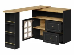 Clearance Mesa de bar giratoria de madera con 1 puerta de cristal y 2 cajones, aparador con almacenaje (138-204) x 39 x 104 cm - Negro