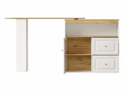 Discount Mesa de bar giratoria de madera con 1 puerta de cristal y 2 cajones, aparador con almacenaje (138-204) x 39 x 104 cm - Mueble Bar