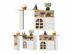 Discount Mesa de bar giratoria de madera con 1 puerta de cristal y 2 cajones, aparador con almacenaje (138-204) x 39 x 104 cm - Mueble Bar