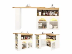 New Mesa de bar giratoria de madera con espacio de almacenamiento - Luz LED ajustable - - 138/193 x 39 x 105 cm Mueble Bar