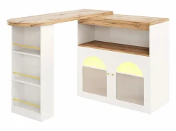 New Mesa de bar giratoria de madera con espacio de almacenamiento - Luz LED ajustable - - 138/193 x 39 x 105 cm Mueble Bar