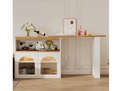New Mesa de bar giratoria de madera con espacio de almacenamiento - Luz LED ajustable - - 138/193 x 39 x 105 cm Mueble Bar