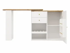 Clearance Mesa de bar giratoria de madera con 1 puerta y 2 cajones Isla de cocina con almacenaje 138x39x102 cm - Blanco