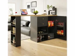 Mesa de bar giratoria de madera con 1 puerta y 2 cajones, isla de cocina con almacenaje, 138 x 39 x 102 cm, color