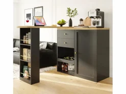 Mesa de bar giratoria de madera con 1 puerta y 2 cajones, isla de cocina con almacenaje, 138 x 39 x 102 cm, color