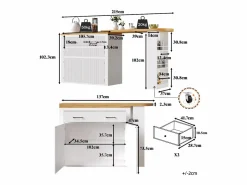Merax Mesa de bar móvil extensible - 137-215 x 39 x 102,3 cm - con 1 cajón + 2 puertas - MDF - Blanco