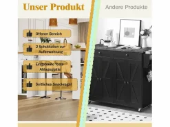 Merax Mesa de bar móvil extensible - 137-215 x 39 x 102,3 cm - con 1 cajón + 2 puertas - MDF - Blanco