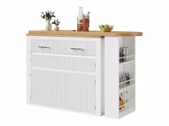 Merax Mesa de bar móvil extensible - 137-215 x 39 x 102,3 cm - con 1 cajón + 2 puertas - MDF - Blanco