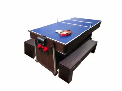 ELITESHOPPING Mesa de billar 7 pies Multijuego Air Hockey + Ping Pong - Stark con bancos