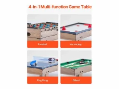 Mesa de billar SucceBuy 4 en 1, mesa de hockey de aire de 82 cm, futbolín, ping-pong y billar, multifuncional, compacta, para interior.