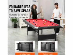 Mesa de Billard Convertible SucceBuy de 213 cm, Portátil, con Tela Roja para Sala de Juegos