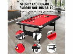 Mesa de Billard Convertible SucceBuy de 213 cm, Portátil, con Tela Roja para Sala de Juegos