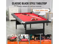 Mesa de Billard Convertible SucceBuy de 213 cm, Portátil, con Tela Roja para Sala de Juegos