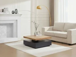 Best Mesa de centro - 1 cajón y tablero pivotante - MDF - Color: antracita y roble. KYRIA Mesa De Centro