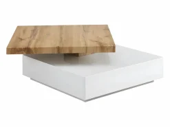 Vente-unique Mesa de centro - 1 cajón y tablero pivotante - MDF - Color: blanco y roble. KYRIA Color natural claro / Blanco