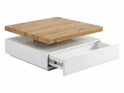 Vente-unique Mesa de centro - 1 cajón y tablero pivotante - MDF - Color: blanco y roble. KYRIA Color natural claro / Blanco