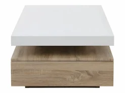 Best Vente-unique Mesa de centro - 2 cajones - MDF - Color: roble y blanco lacado. FELIX Color natural claro / Blanco