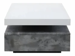 Hot Vente-unique Mesa de centro- 2 cajones - MDF - Color: cemento y blanco lacado. FELIX Gris / Blanco