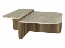 Outlet Mesa de centro - Efecto travertino y natural oscuro - MARALIA Mesa De Centro