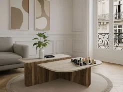 Outlet Mesa de centro - Efecto travertino y natural oscuro - MARALIA Mesa De Centro