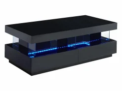 Vente-unique Mesa de centro - MDF lacado - LEDs - 2 cajones y 2 estantes - - FABIO II