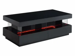 Vente-unique Mesa de centro - MDF lacado - LEDs - 2 cajones y 2 estantes - - FABIO II