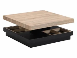Mesa de centro - Tablero pivotante - MDF lacado negro y natural claro - FAUSTO Mesa De Centro