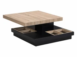 Mesa de centro - Tablero pivotante - MDF lacado negro y natural claro - FAUSTO Mesa De Centro