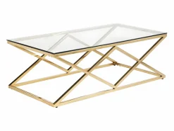 Best Vente-unique Mesa de centro Art Déco de vidrio templado y acero. Acabado dorado. CHARLOTTE Transparente / Dorado