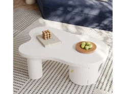Online Merax Mesa de centro asimétrica - 100 x 60 x 37 cm - con espacio de almacenamiento - elegante y robusta - MDF - Blanco