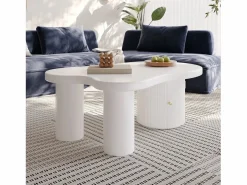 Online Merax Mesa de centro asimétrica - 100 x 60 x 37 cm - con espacio de almacenamiento - elegante y robusta - MDF - Blanco